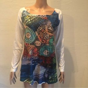 Y2K Lola Diaz Vintage Women’s Size L Abstract Scoop Neck Long Sleeves Shirt Top